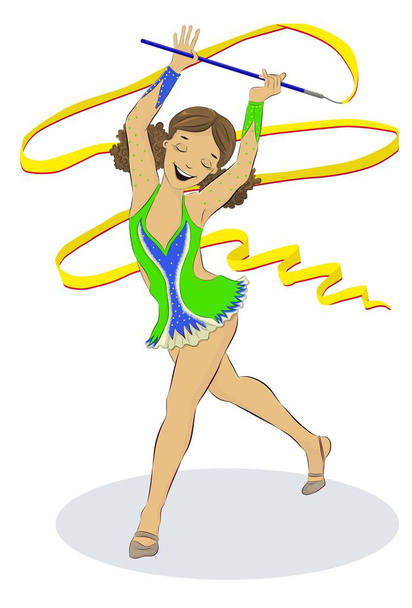 Vector illustration of a young female gymnast performing with ribbon - Vector, Image