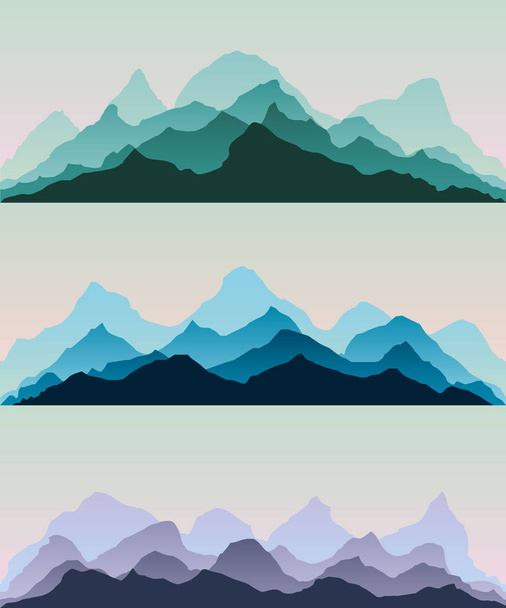 Majestic mountains.The abstract vector image reforestation in the foreground and different levels of the mountains in the background.Panorama background. - Vecteur, image