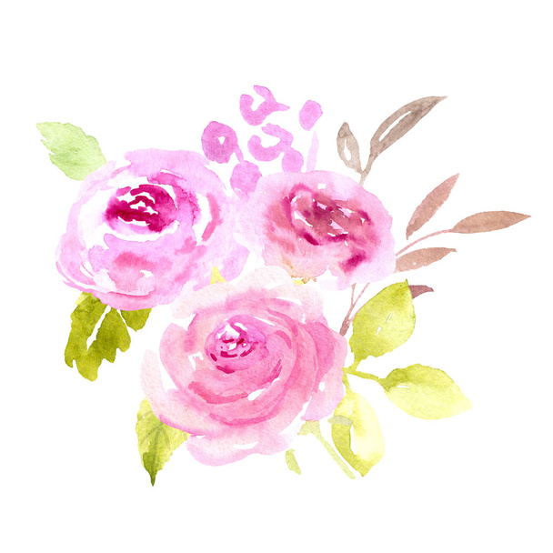 Pink Watercolor roses bouquet illustration - Photo, Image