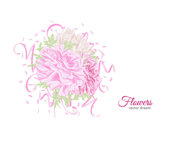 Buquê de flores - Fundo de verão com peônia. Ilustração vetorial desenhada à mão. Vetor
. - Vetor, Imagem