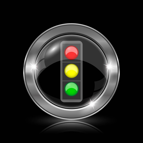Traffic light icon. Internet button on black background - Photo, Image