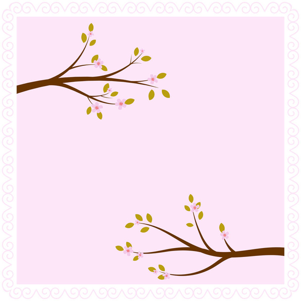 Marco vectorial con ramas de árbol en flor para saludo, invitación, diseño de tarjetas de boda
. - Vector, Imagen