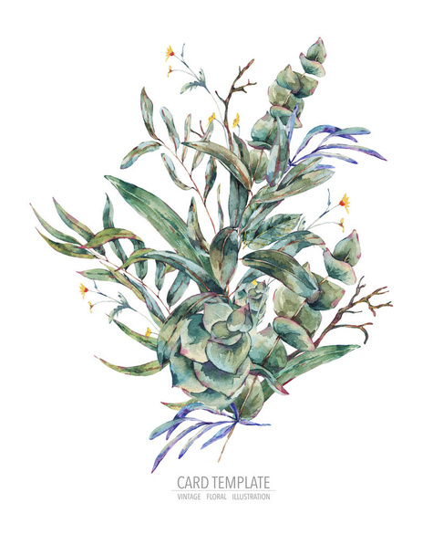 Akvarelu blahopřání s zelené tropické listy - Fotografie, Obrázek