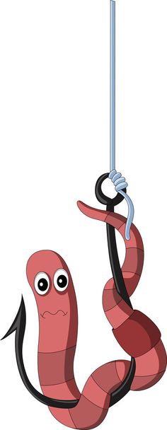 Cartoon worm on a hook - Vector, Image