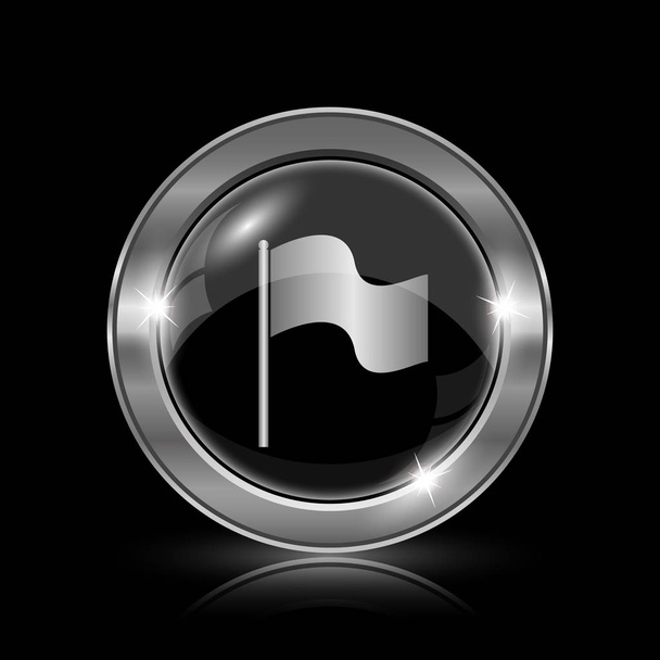 旗のアイコン。黒い背景にインター ネット ボタン - 写真・画像