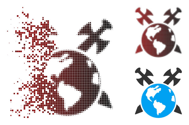 Icona Scomposta Pixel Mezzatinta Terra con Spade
 - Vettoriali, immagini