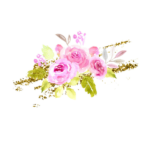 Pink roses on golden texture - Фото, изображение