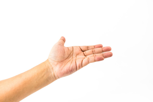 Emberi kéz mutatja a szimbólum a kapcsolat elszigetelt fehér background, - Fotó, kép