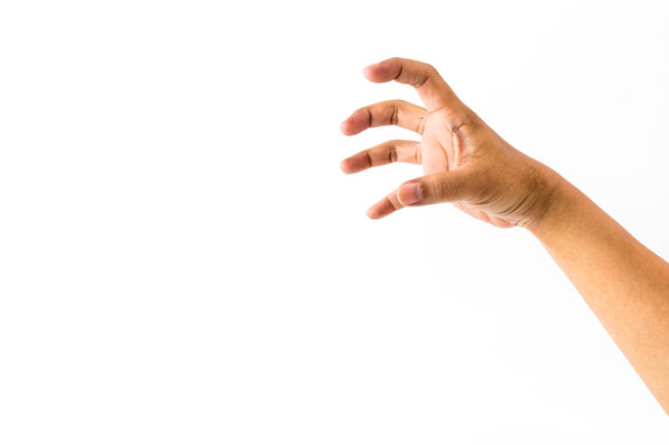 Mano dell'uomo agisce il simbolo di agire isolato su sfondo bianco, mano spaventosa
 - Foto, immagini