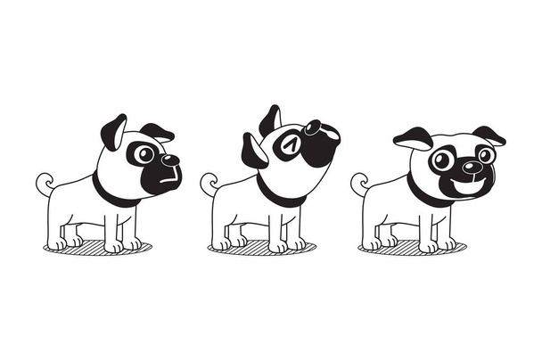 Vektor Cartoon-Figur niedlicher Mops Hund posiert für Design. - Vektor, Bild