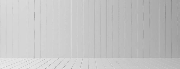 Κενό ξύλινο χώρο. Λευκό γκρι ξύλινο τοίχου και δαπέδου υφή φόντου. 3D απεικόνιση - Φωτογραφία, εικόνα