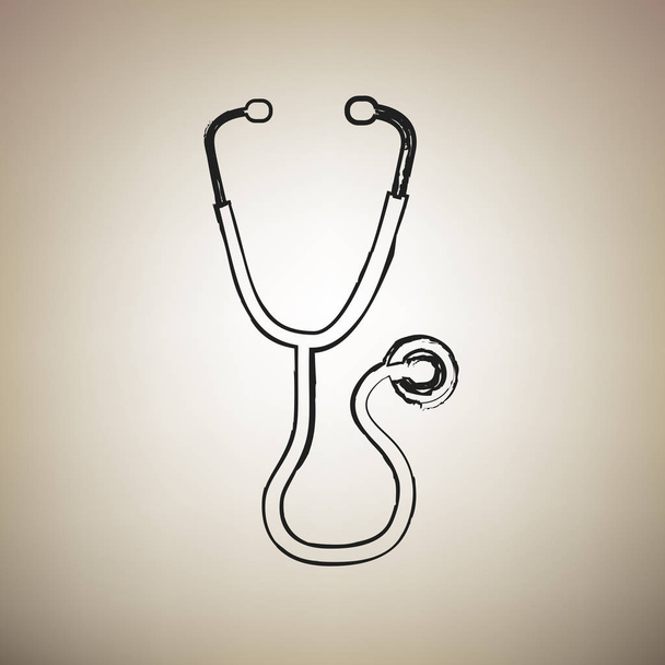 Stethoscope sign illustration. Vector. Brush drawed black icon a - Vector, Image