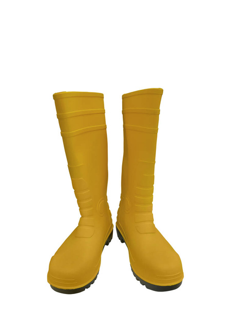 Yellow rubber boots isolated on white background. - Photo, Image