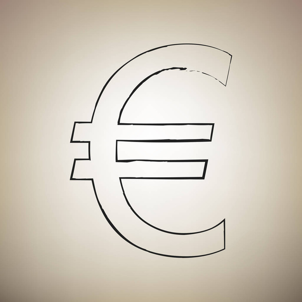Assinatura Euro. Vector. Escova desenhado ícone preto no backgr marrom claro
 - Vetor, Imagem