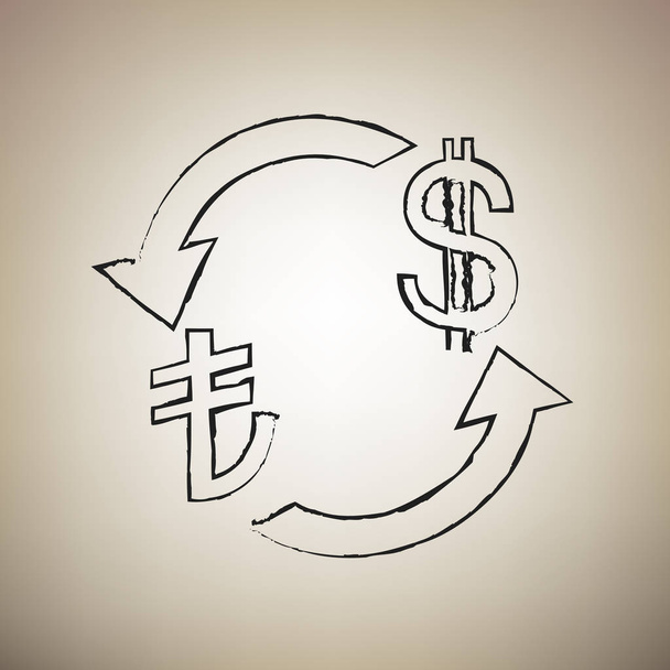 Знак обмена валюты. Индейка Лира и доллар США. Вектор. Кисть
 - Вектор,изображение