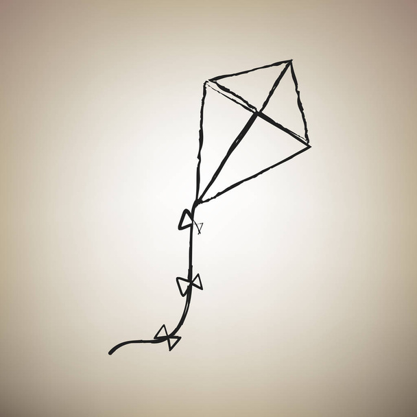 Kite σημάδι. Διάνυσμα. Συρόμενα μαύρο εικονίδιο πινέλου στο φως καφέ έκφραση - Διάνυσμα, εικόνα