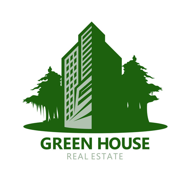 Το εικονίδιο πράσινο κτίριο αρχιτεκτονικής ή ακινήτων - Διάνυσμα, εικόνα