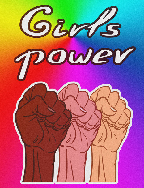 las manos de las mujeres apretadas en un puño, la inscripción "Girls Power
" - Foto, Imagen