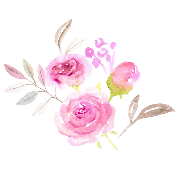Pink roses watercolor illustration - Φωτογραφία, εικόνα