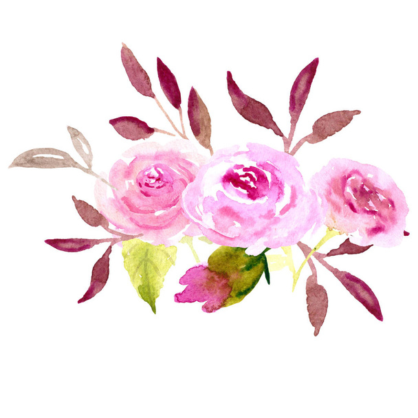 Watercolor illustration roses sketch  - Фото, изображение