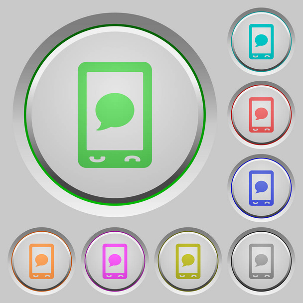 Mensajes de SMS móviles iconos de color en botones hundidos
 - Vector, imagen