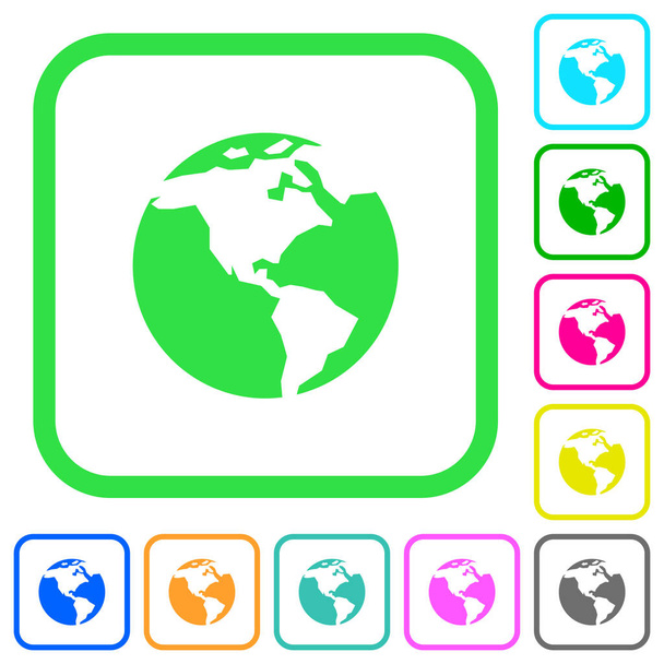 Earth vivid colored flat icons in curved borders on white background - Vektor, Bild