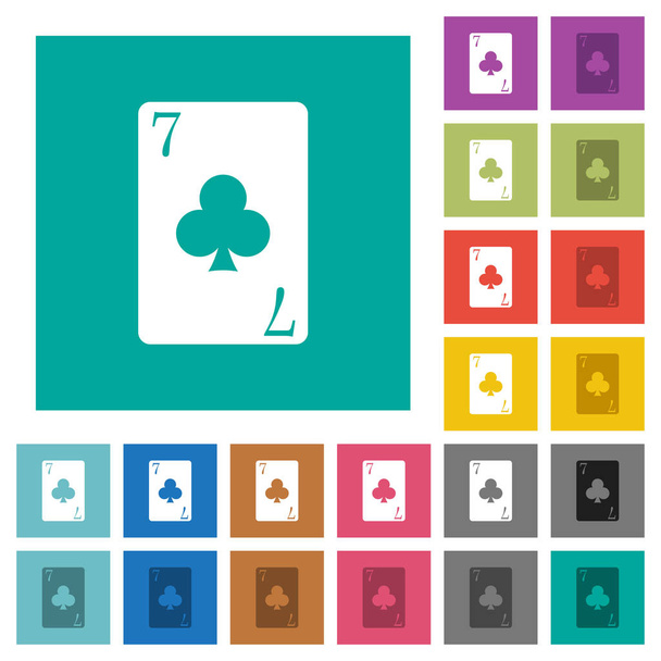 Seven of clubs card multi colored flat icons on plain square backgrounds. Included white and darker icon variations for hover or active effects. - Vector, Image