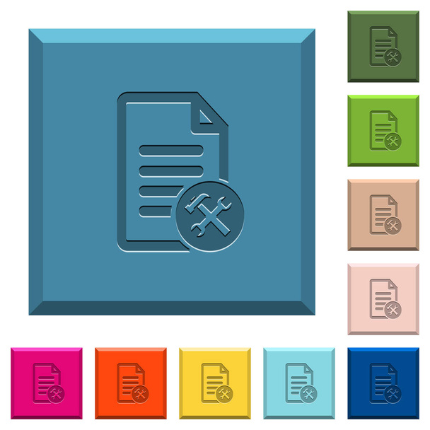 Herramientas de documento iconos grabados en botones cuadrados con bordes en varios colores de moda
 - Vector, imagen
