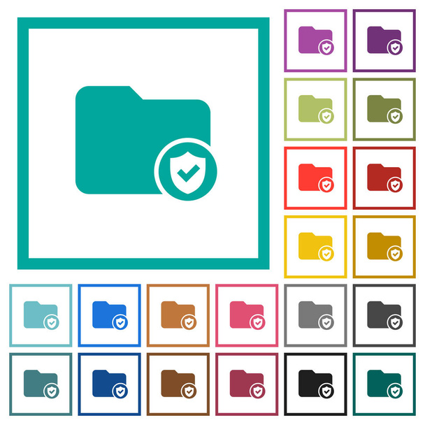Protected directory flat color icons with quadrant frames on white background - Vector, Image
