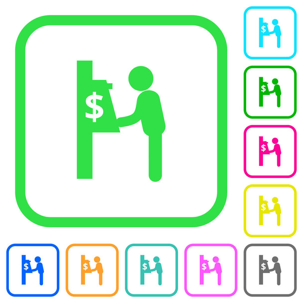 Dollar cash machine vivid colored flat icons in curved borders on white background - Vector, Image