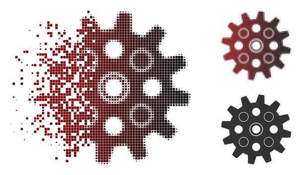 Pixel Destructed Halftone Gearwheel Icon
 - Vector, imagen