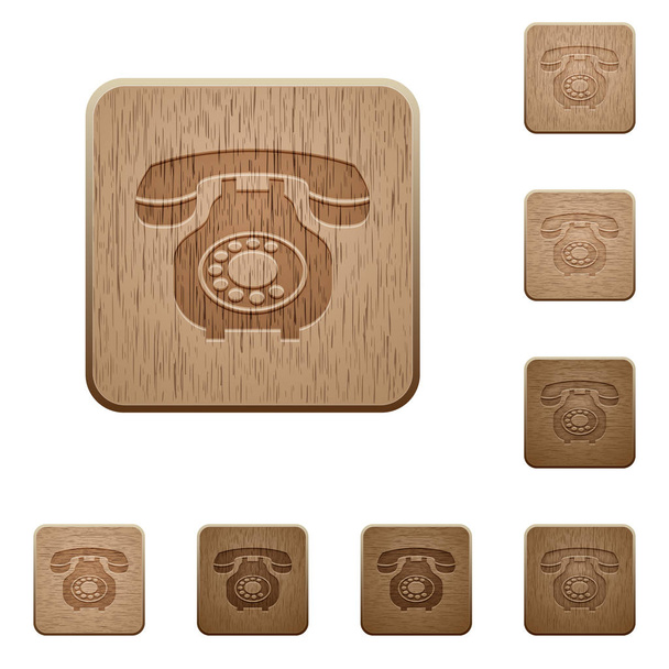 Telefone retro vintage em quadrados arredondados esculpidos estilos de botão de madeira
 - Vetor, Imagem