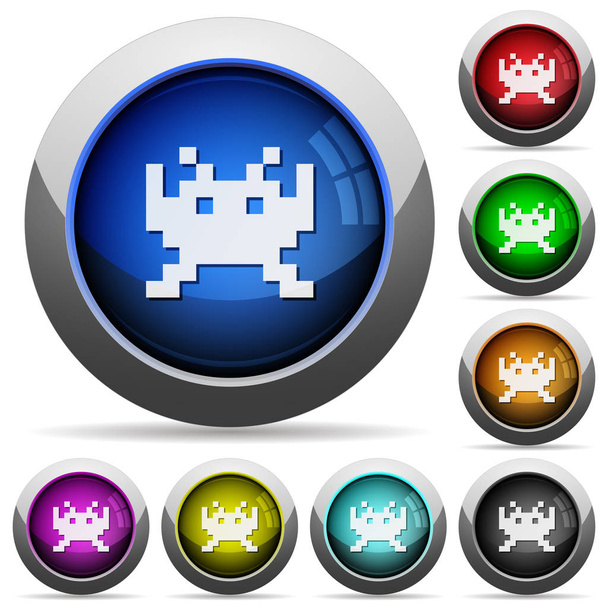 Піктограми відеоігор в круглих глянцевих кнопках зі сталевими рамками
 - Вектор, зображення