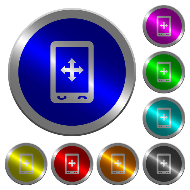Mobilt gesztus ikonok gombok kerek fényes érme-szerű színes acél - Vektor, kép