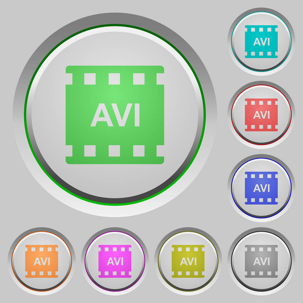 AVI movie format color icons on sunk push buttons - Вектор,изображение
