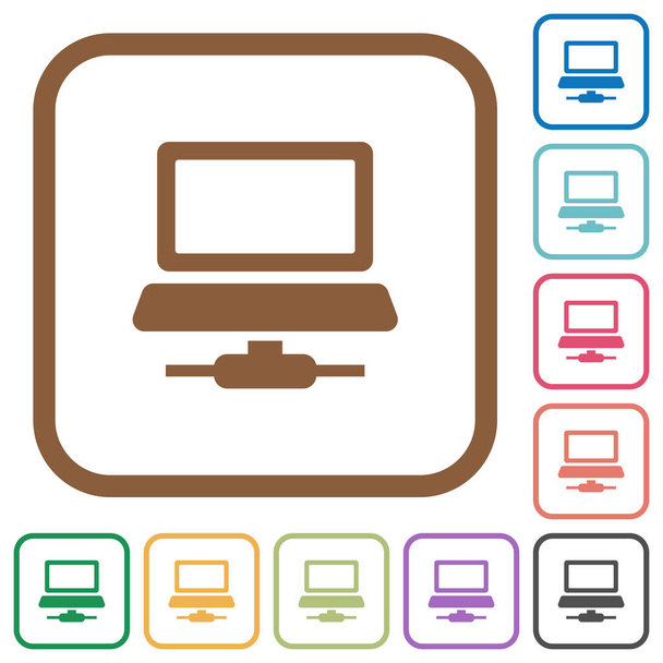 Сетевой компьютер простые иконки в цвете округлые квадратные рамки на белом фоне
 - Вектор,изображение