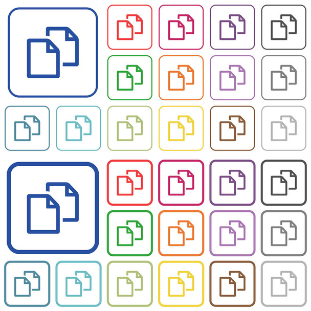 Copie ícones planos de cor de documento em quadros quadrados arredondados. Versões finas e grossas incluídas
. - Vetor, Imagem