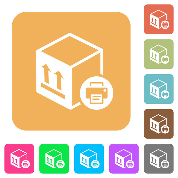 Print package information flat icons on rounded square vivid color backgrounds. - Vector, Image