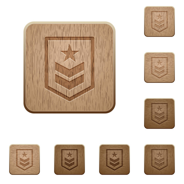 Stopień wojskowy na zaokrąglony kwadrat rzeźbione drewniane przycisk Style - Wektor, obraz