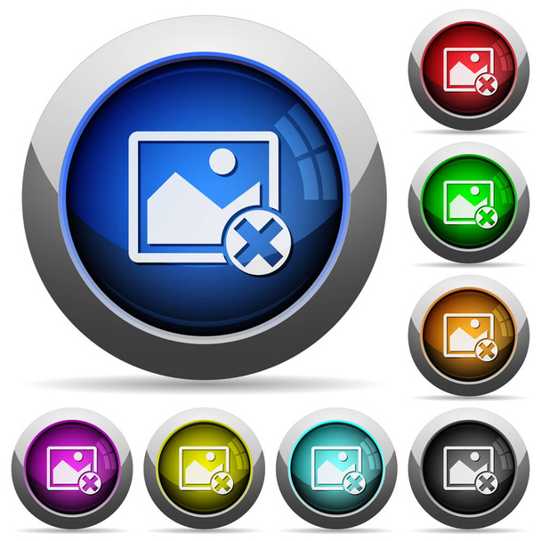 Cancelar operaciones de imagen iconos en botones redondos brillantes con marcos de acero
 - Vector, imagen