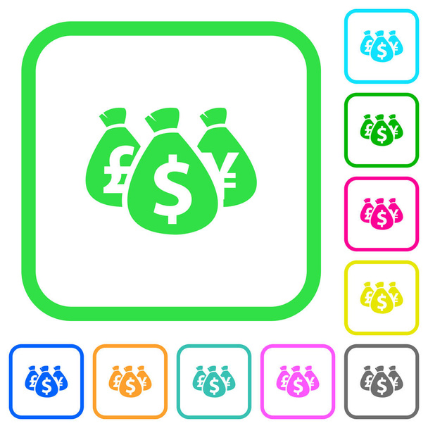 Sacchetti di denaro vivide icone piatte colorate in bordi curvi su sfondo bianco
 - Vettoriali, immagini