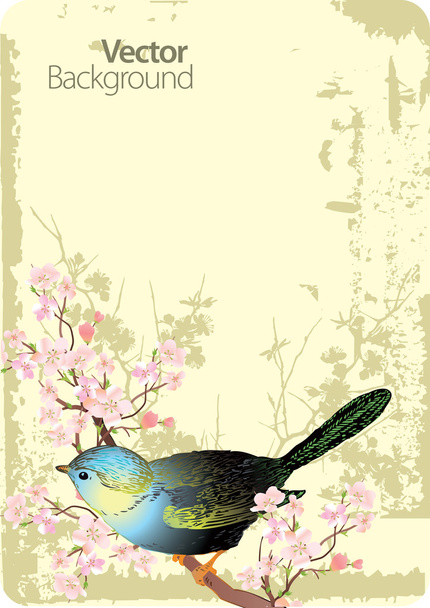 Card with bird on branch - Vektor, obrázek