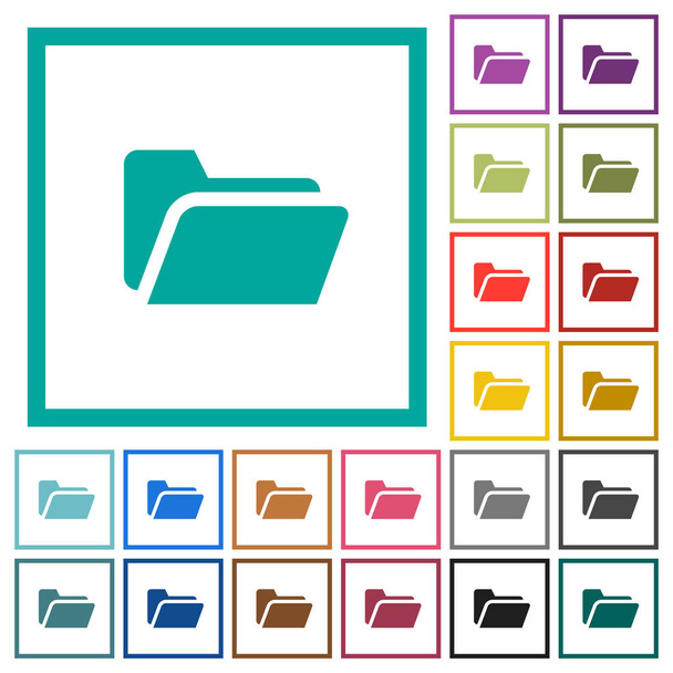 Φάκελος ανοίγει επίπεδη χρώματος εικονίδια με τεταρτημόριο πλαίσια σε άσπρο φόντο - Διάνυσμα, εικόνα