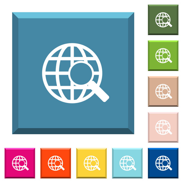 Búsqueda web iconos blancos en botones cuadrados con bordes en varios colores de moda
 - Vector, Imagen