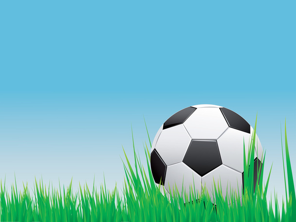 Ποδόσφαιρο σημαία. διάνυσμα banner μπάλας ποδοσφαίρου για την πράσινη χλόη. - Διάνυσμα, εικόνα