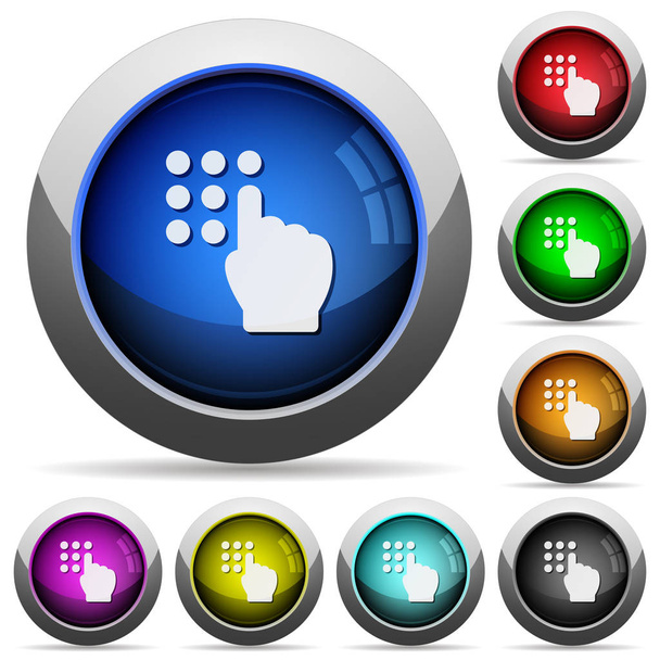 Teclear iconos de código de seguridad en botones redondos brillantes con marcos de acero
 - Vector, imagen