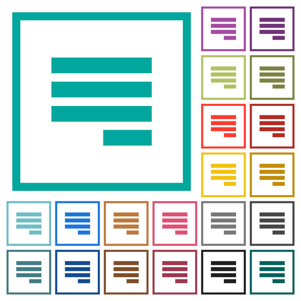 Alineación de texto justificar la última fila derecha iconos de color plano con marcos de cuadrante sobre fondo blanco
 - Vector, Imagen