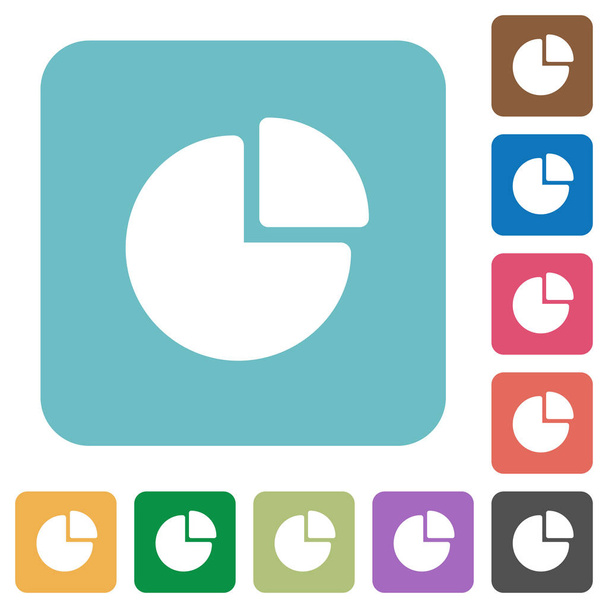 Gráfico de pastel blanco iconos planos en fondos cuadrados redondeados de color
 - Vector, Imagen