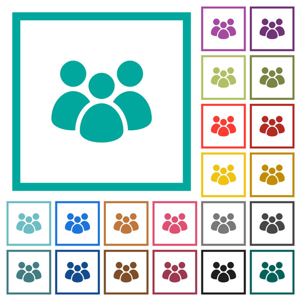 Équipe d'icônes de couleur plates avec cadres quadrants sur fond blanc
 - Vecteur, image