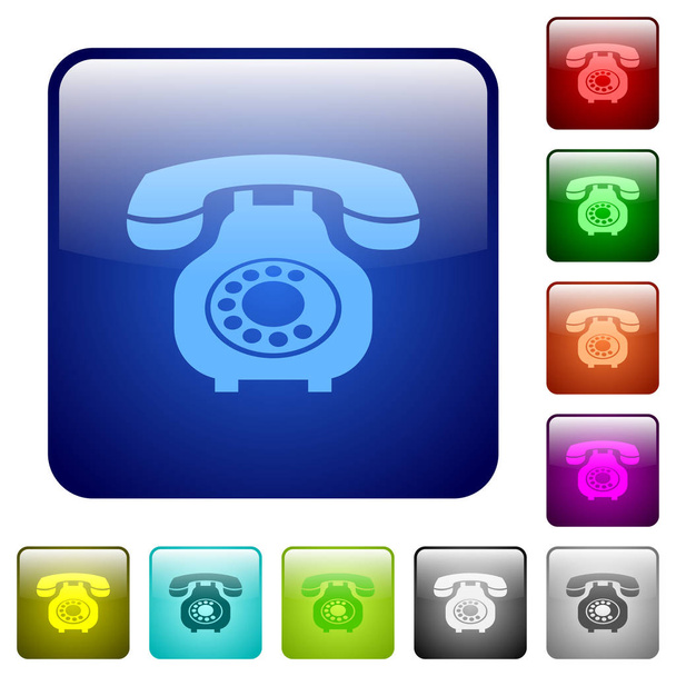 ヴィンテージ レトロな電話アイコン角丸正方形の色の光沢のあるボタン セット - ベクター画像